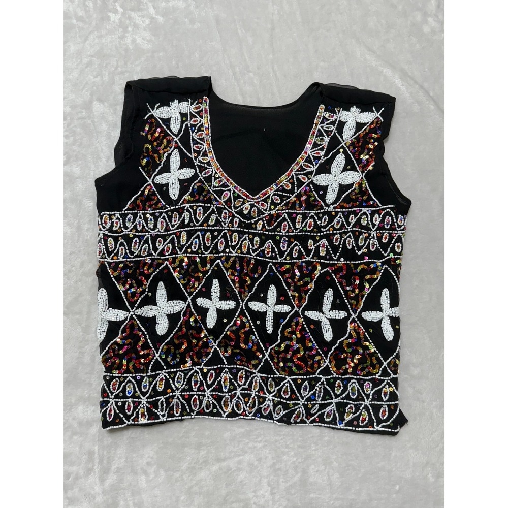 Sequin Beaded Embellished Sleeveless Top Black Party Festival‎ Blouse